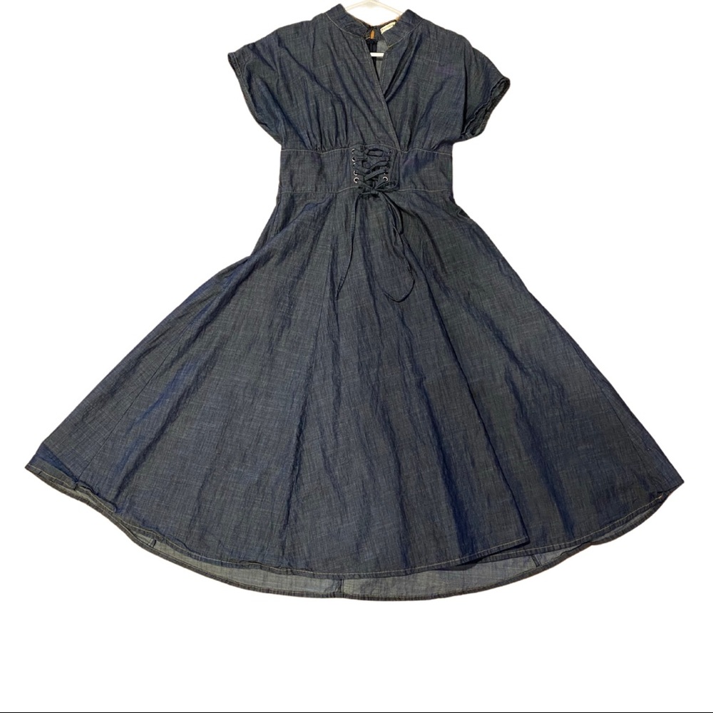 Women’s Fit and Flare Chambray Dress, size 10, denim blue